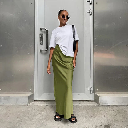 Satin Black Trumpet Fashion Office Long Skirt