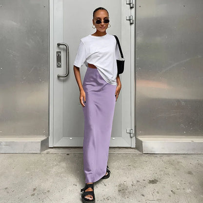 Satin Black Trumpet Fashion Office Long Skirt