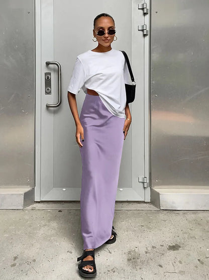 Satin Black Trumpet Fashion Office Long Skirt
