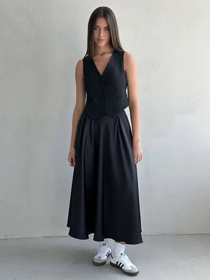 Satin Loose Classic Long Fashion Female Black Skirt