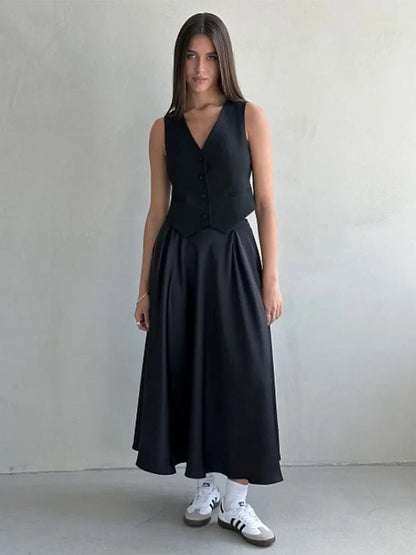 DressBetty - Elegant Satin High Waist Loose Maxi Skirt