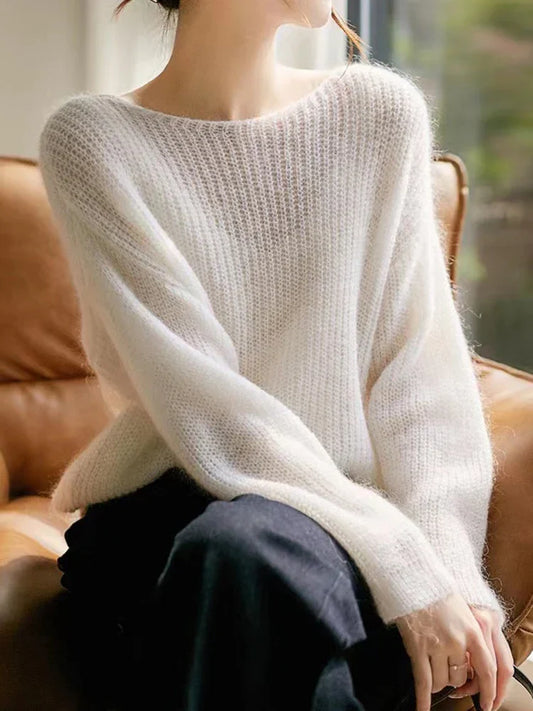 FashionSierra See-through Pullover Loose Jumper Autumn Winter Soft Warm Women Knitwear Basic Solid Cashmere Sweater