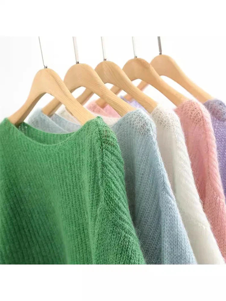 FashionSierra See-through Pullover Loose Jumper Autumn Winter Soft Warm Women Knitwear Basic Solid Cashmere Sweater