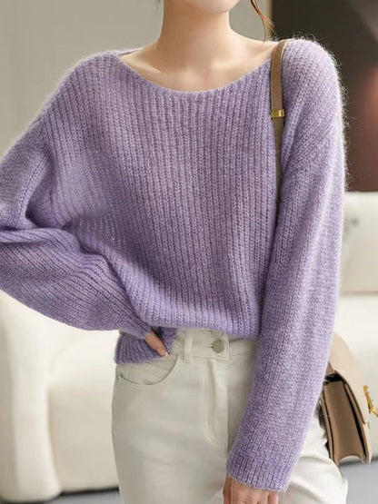 FashionSierra See-through Pullover Loose Jumper Autumn Winter Soft Warm Women Knitwear Basic Solid Cashmere Sweater