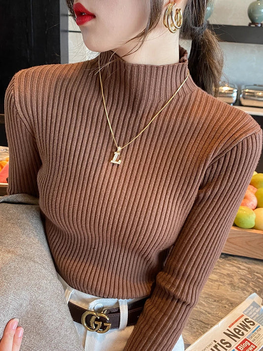 FashionSierra - Solid Basic Knitted Turtleneck Long Sleeve Casual Slim Pullover Sweater
