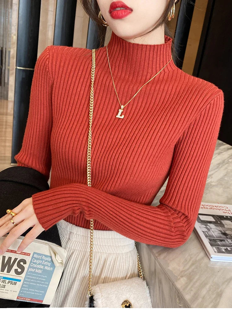 FashionSierra - Solid Basic Knitted Turtleneck Long Sleeve Casual Slim Pullover Sweater