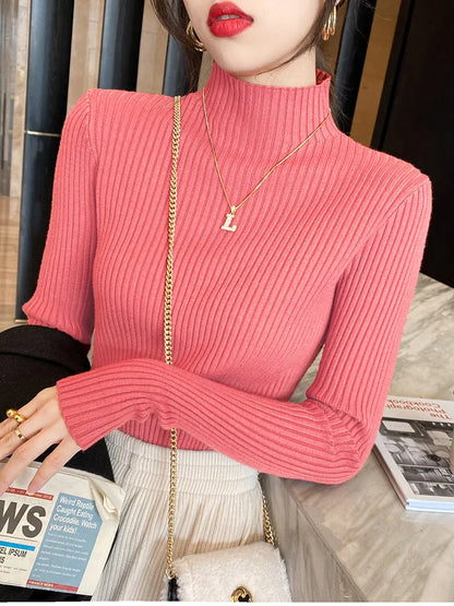 FashionSierra - Solid Basic Knitted Turtleneck Long Sleeve Casual Slim Pullover Sweater
