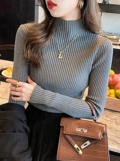 FashionSierra - Solid Basic Knitted Turtleneck Long Sleeve Casual Slim Pullover Sweater