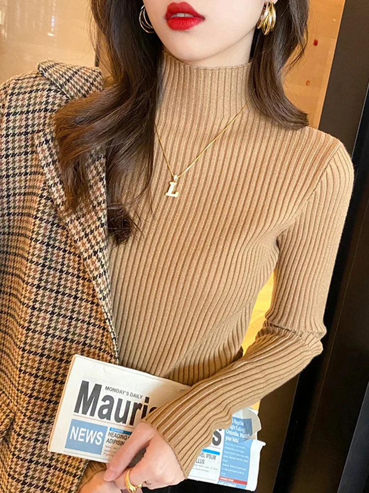 FashionSierra - Solid Basic Knitted Turtleneck Long Sleeve Casual Slim Pullover Sweater