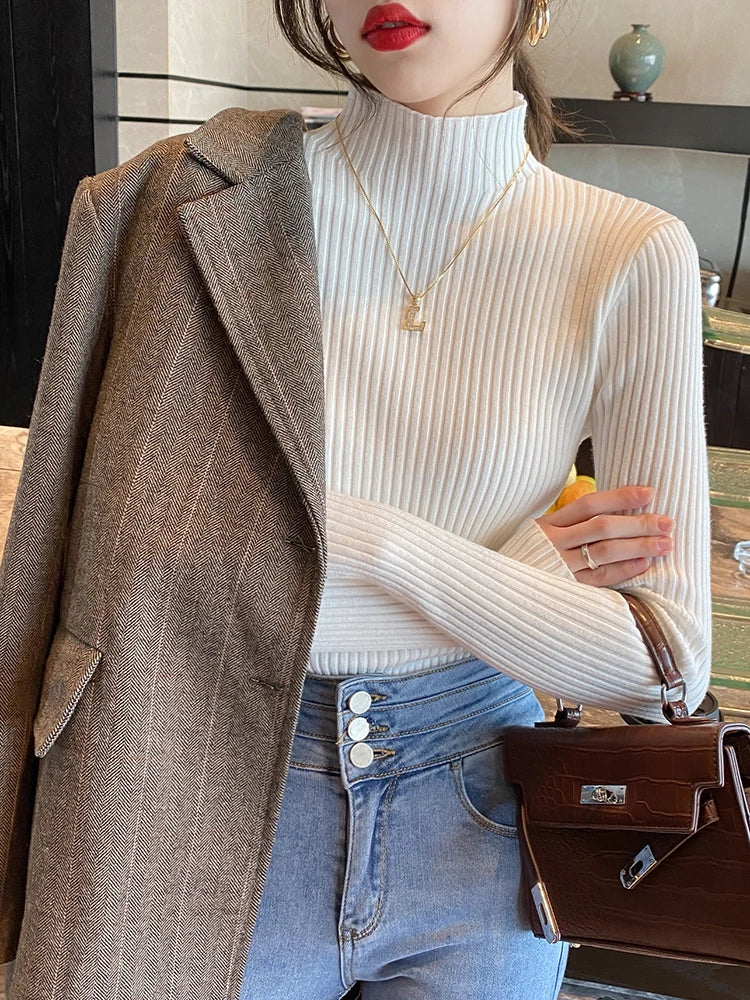 FashionSierra - Solid Basic Knitted Turtleneck Long Sleeve Casual Slim Pullover Sweater