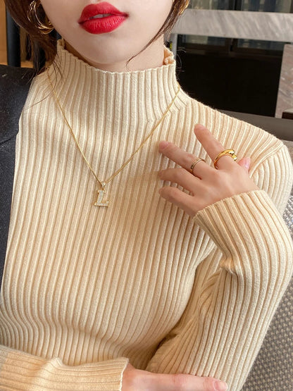 FashionSierra - Solid Basic Knitted Turtleneck Long Sleeve Casual Slim Pullover Sweater