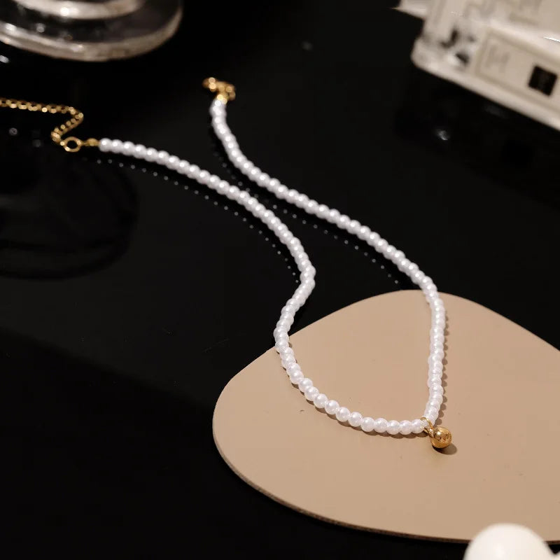 White Imitation Pearl Gold Bead Choker Clavicle Wedding Jewelry Trend Necklake