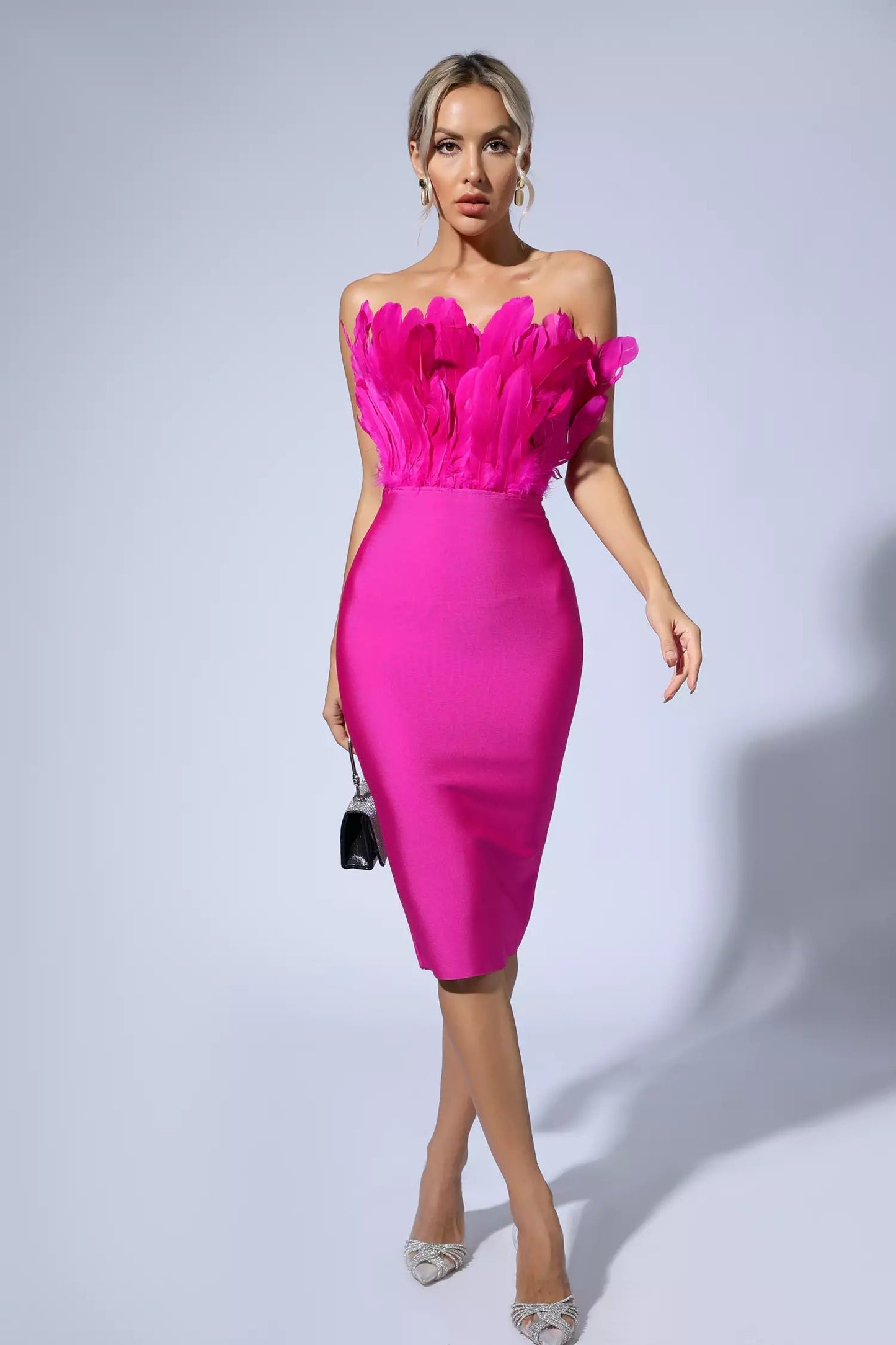 Elianna Purple Feather Midi Dress