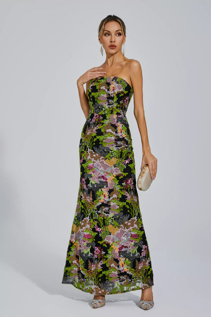 Elina Green Off-shoulder Sequin Dress