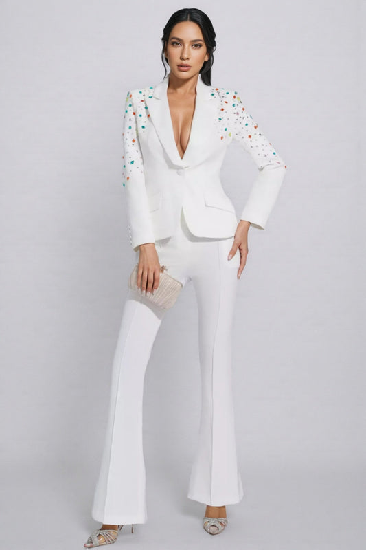 Mavi Coloured Diamonds Blazer Set-White