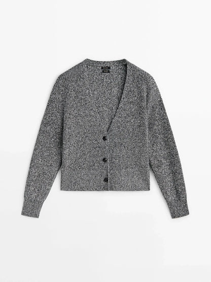 Casual Cotton Knitted Ethereal Two-tone Yarn Cardigan