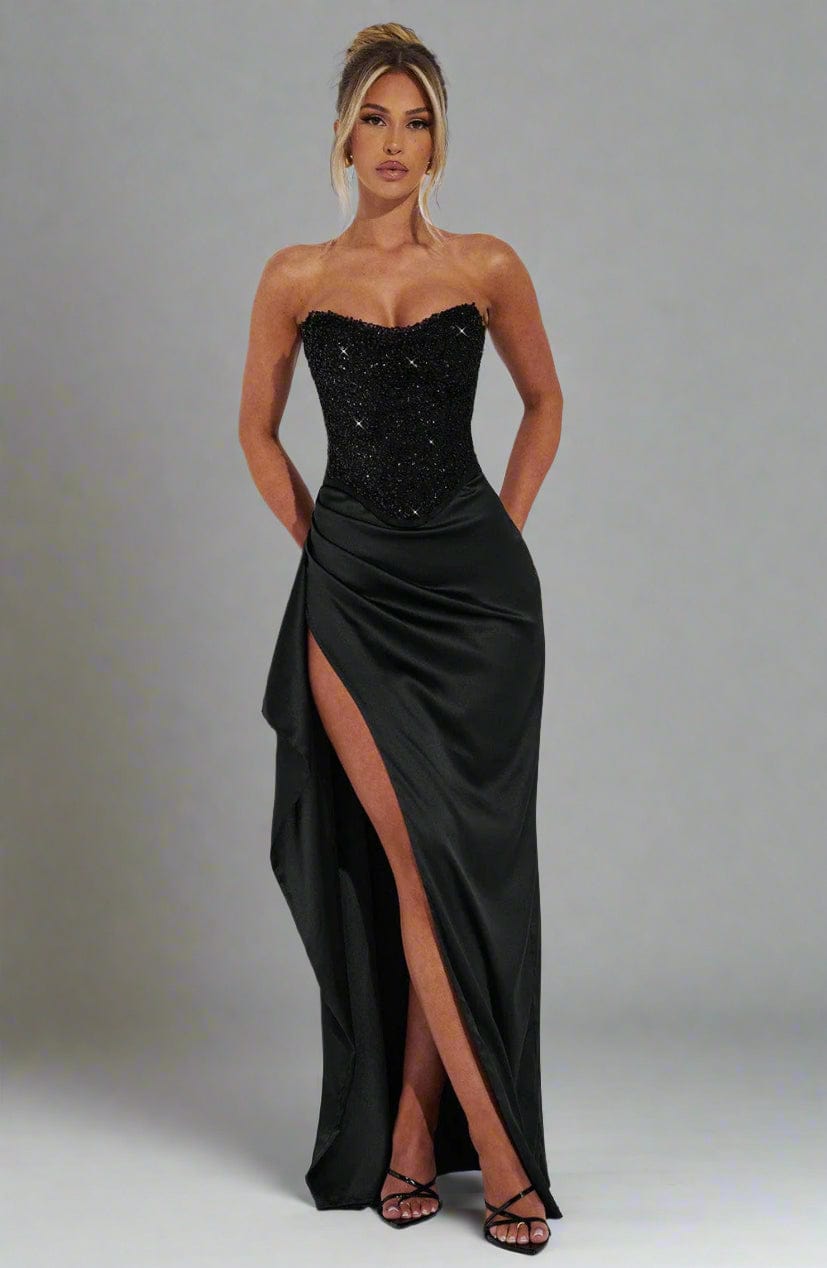 Fashion Sexy Sequin Crop Top and High-Slit Slim Fitted Skirt Set