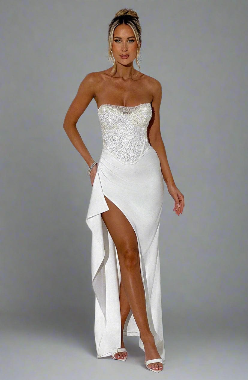 Fashion Sexy Sequin Crop Top and High-Slit Slim Fitted Skirt Set