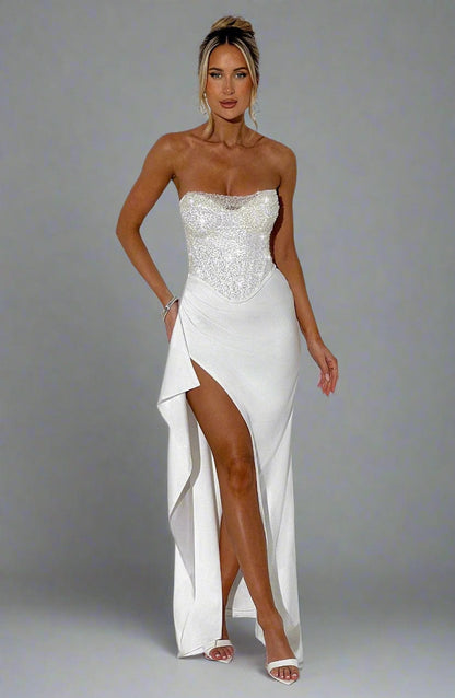 Fashion Sexy Sequin Crop Top and High-Slit Slim Fitted Skirt Set