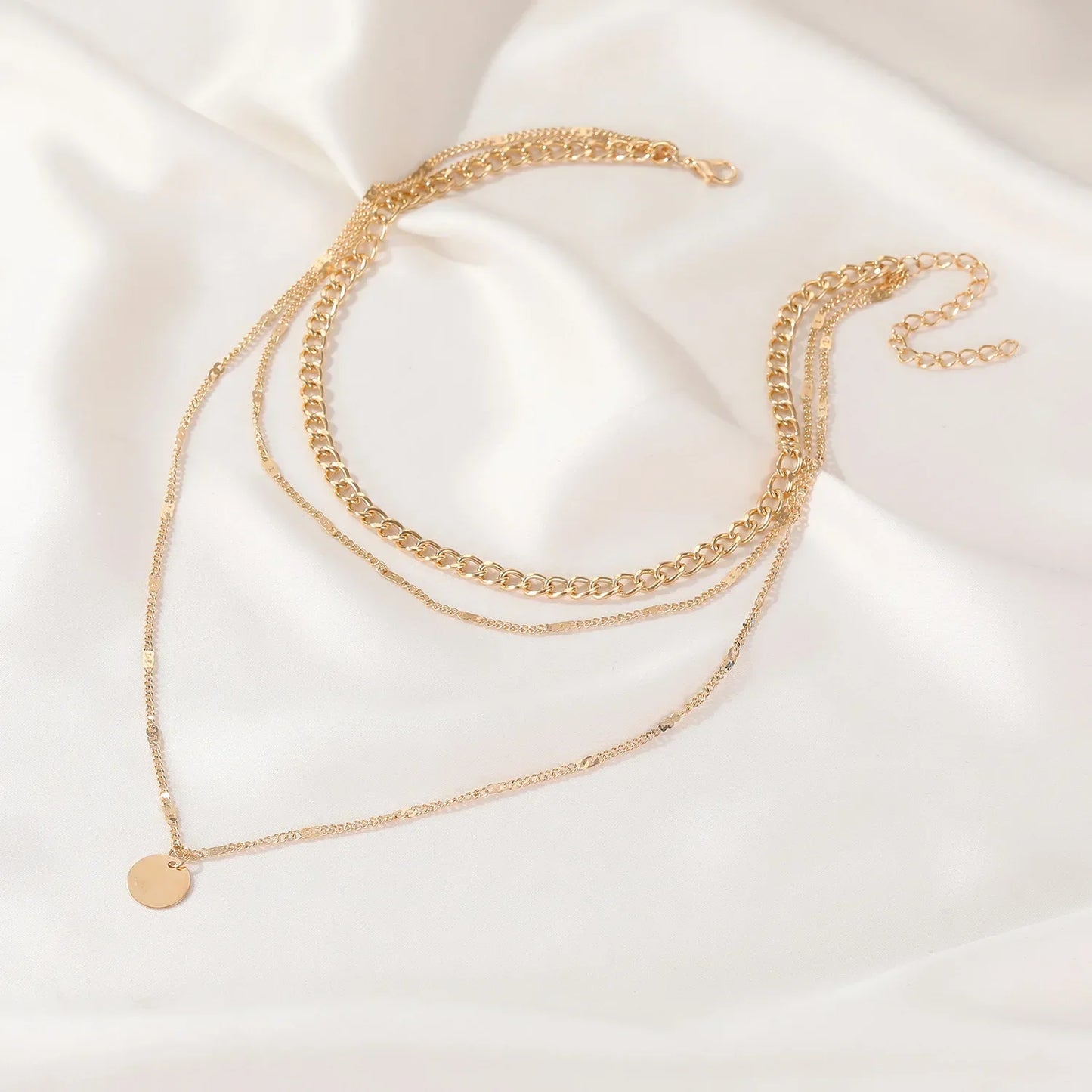 European Metal Multilayer Clavicle Retro Geometric Disc Wafer Gift Necklake