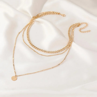 European Metal Multilayer Clavicle Retro Geometric Disc Wafer Gift Necklake