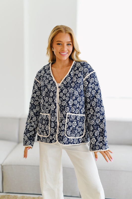 Chaqueta acolchada estampada Jayla - Azul marino/crema