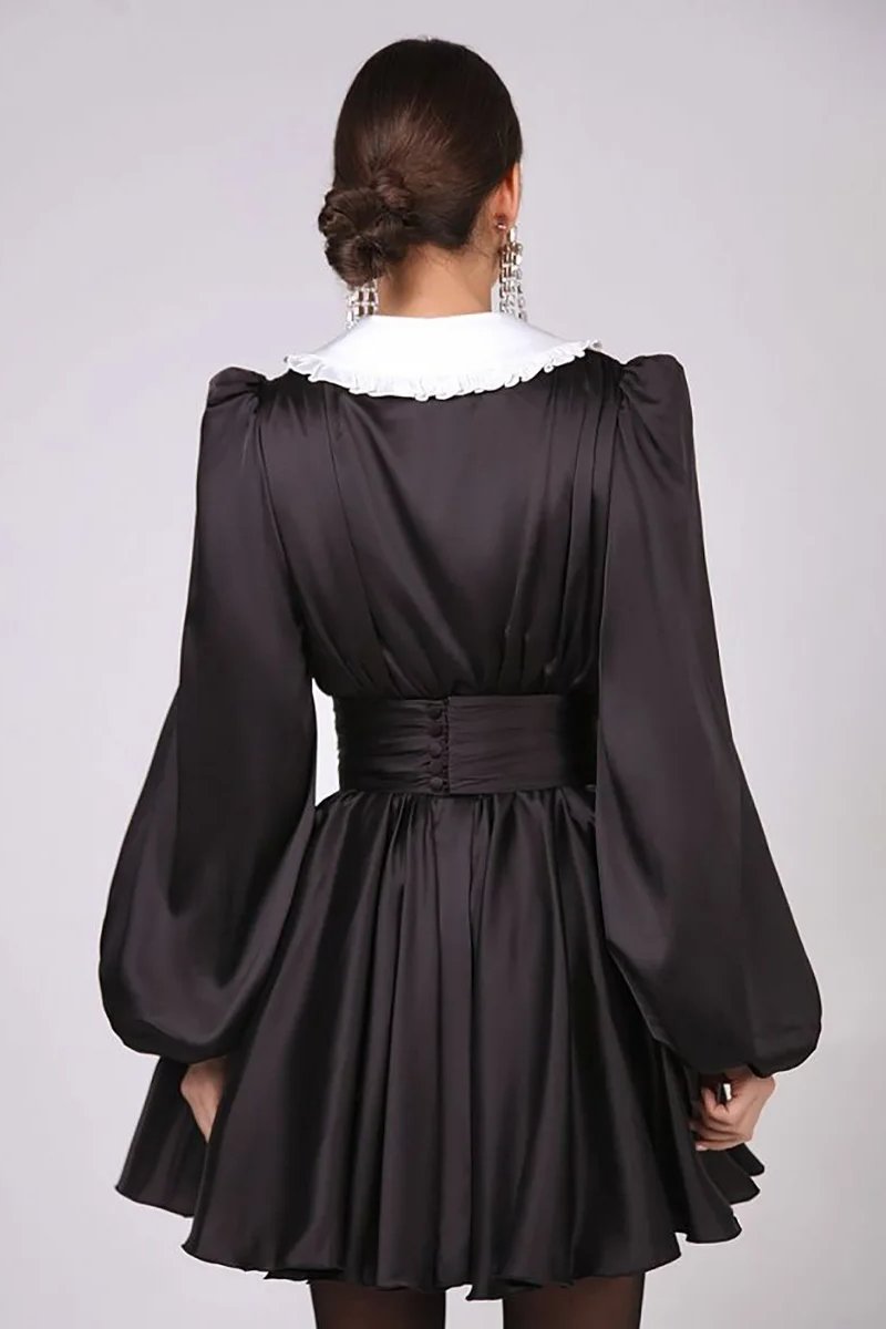 Milena V-neck Lantern Sleeve Mini Dress