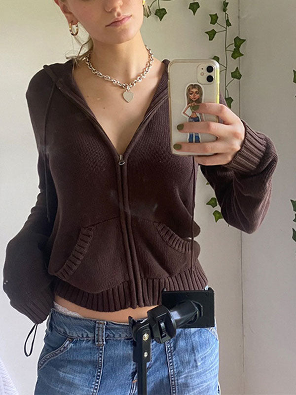 Hooded Crop Knit Cardigan