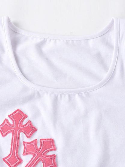 Rib Cross Patched Crop Tank Top
