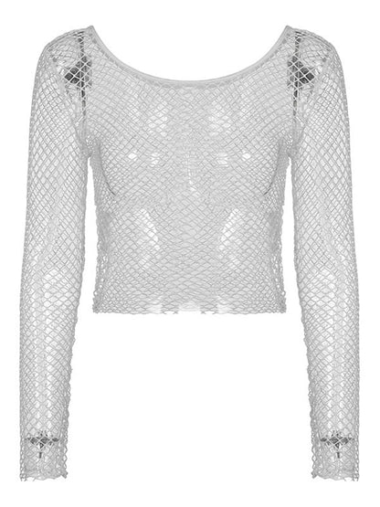 Fishnet Long Sleeve Knit Crop Top