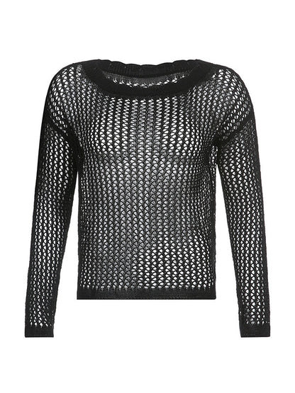 Hollow Out Crochet Long Sleeve Knit Top