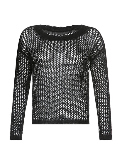 Hollow Out Crochet Long Sleeve Knit Top