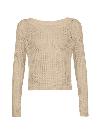 Hollow Out Crochet Long Sleeve Knit Top