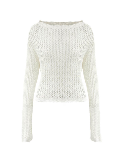 Hollow Out Crochet Long Sleeve Knit Top