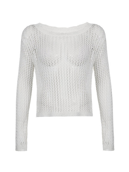 Hollow Out Crochet Long Sleeve Knit Top
