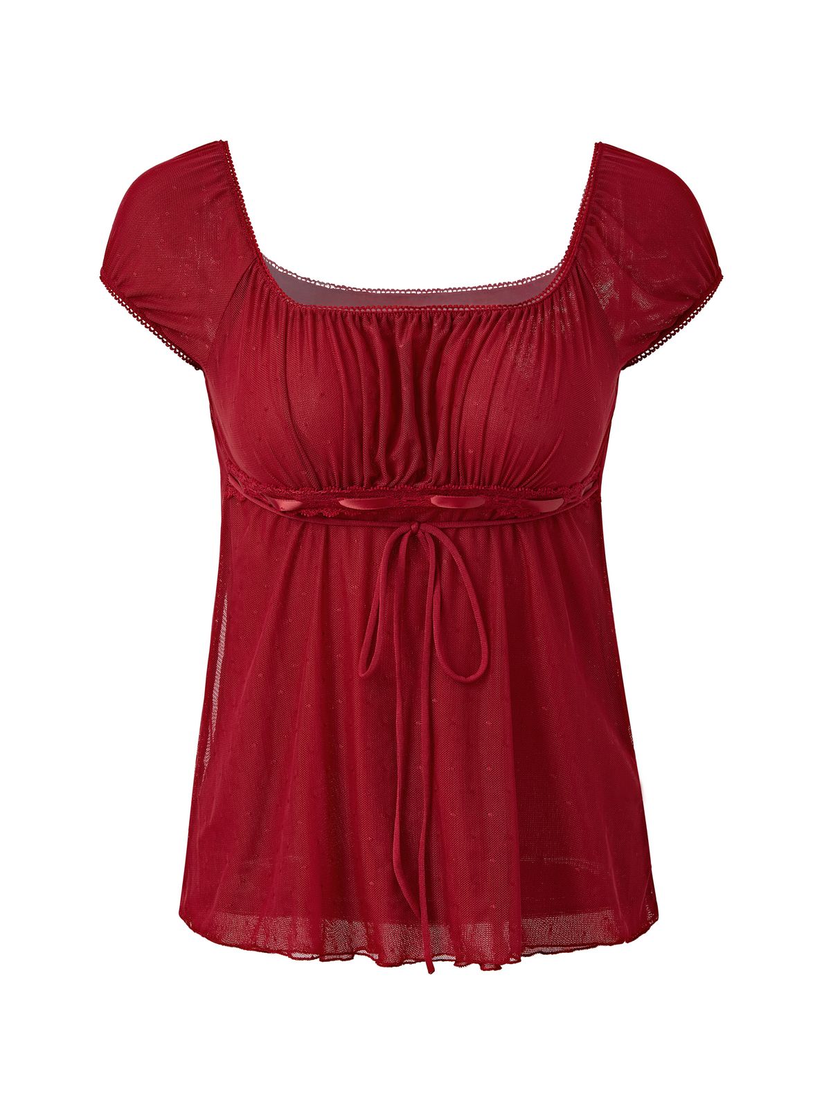 Vintage Tie Front Lace Trim Blouse