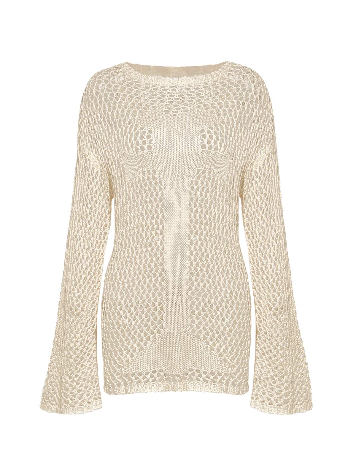 Cross Pattern Crochet Hollow Long Sleeve Knit Top