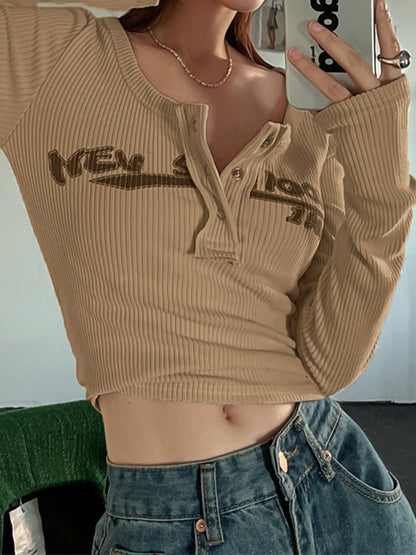 Y2K Long Sleeve Ribbed Knit Crop Top