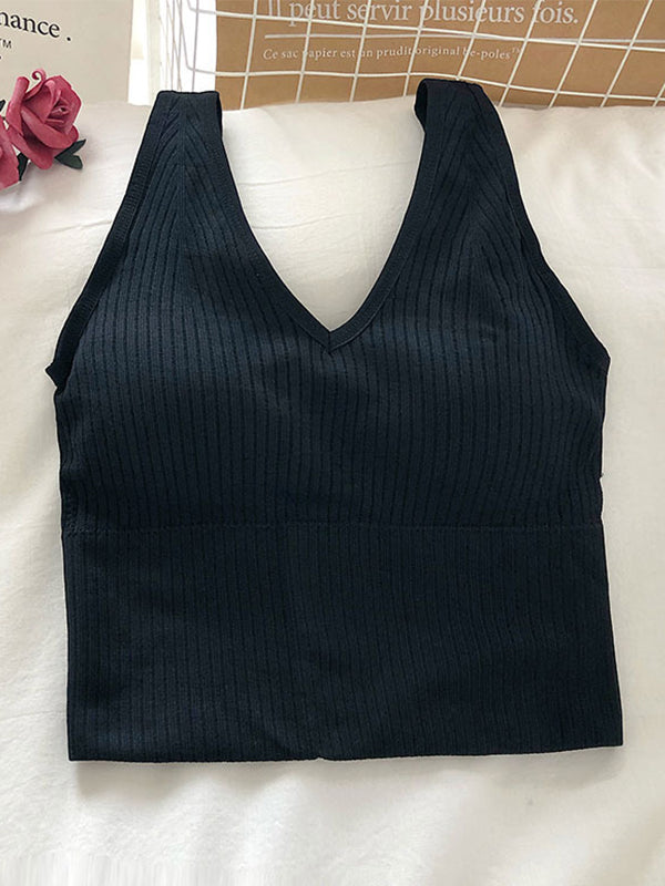 Rib V Neck Cropped Tank Top