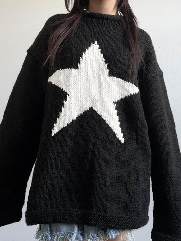 Star Jacquard Pullover Long Sweater