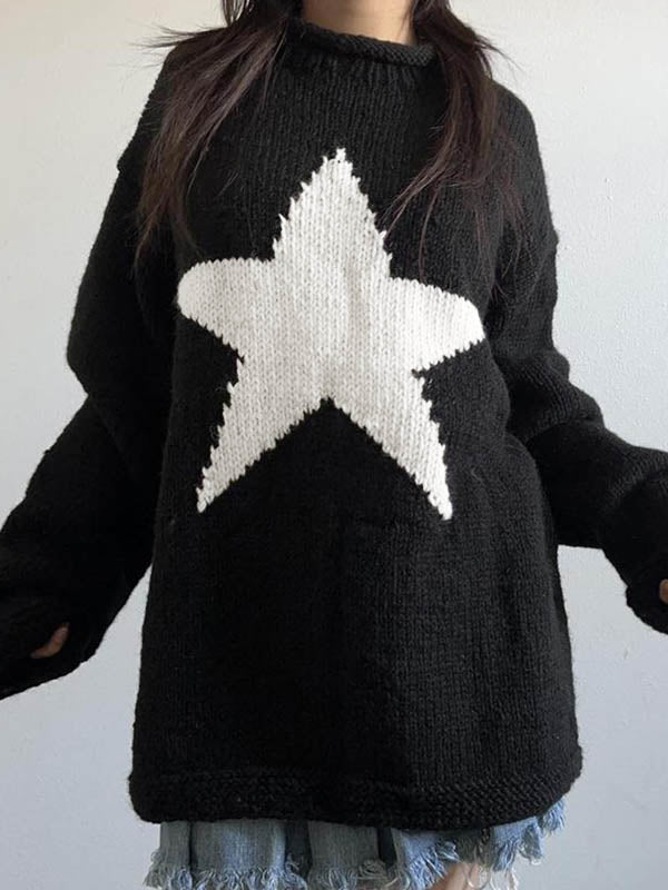 Star Jacquard Pullover Long Sweater