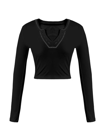 Long Sleeve Ribbed Knit Crop Top