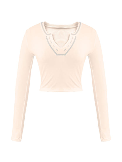 Long Sleeve Ribbed Knit Crop Top