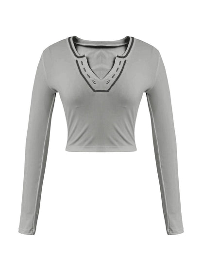 Long Sleeve Ribbed Knit Crop Top