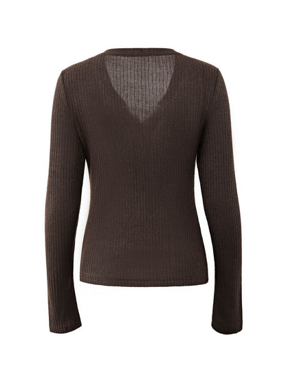 Lace Paneled Button Long Sleeve Knit Top