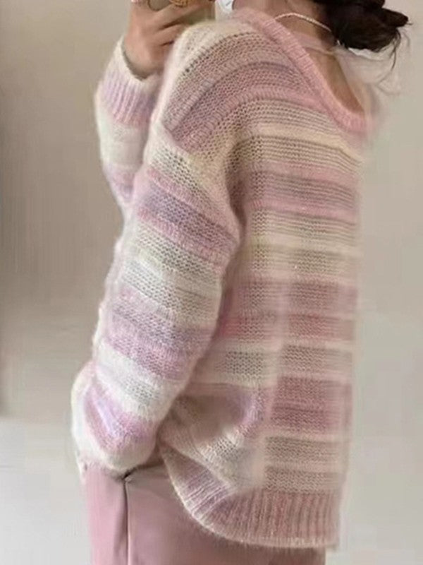 Tie Back Striped Pullover Knit Sweater