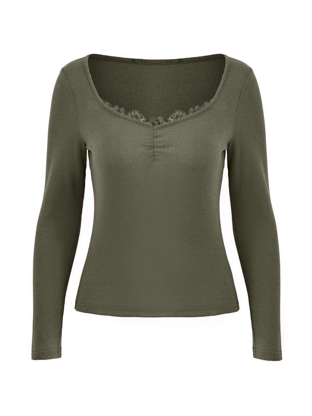 Lace Trim Black Long Sleeve Knit Top