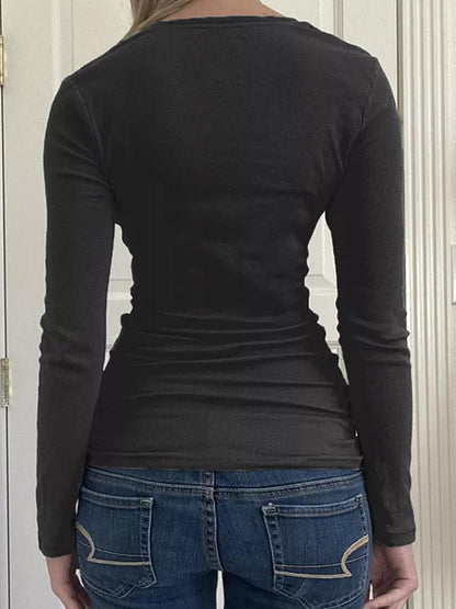 Lace Trim Black Long Sleeve Knit Top