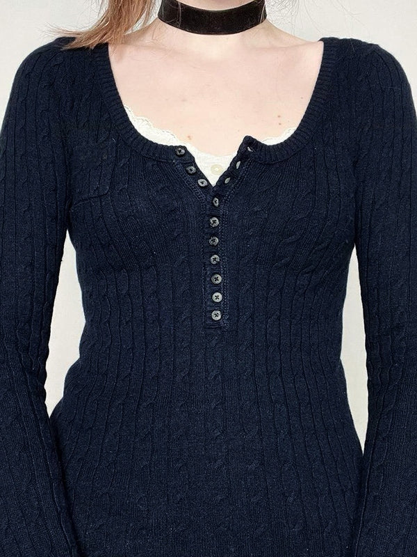 Button Front Cable Knit Top