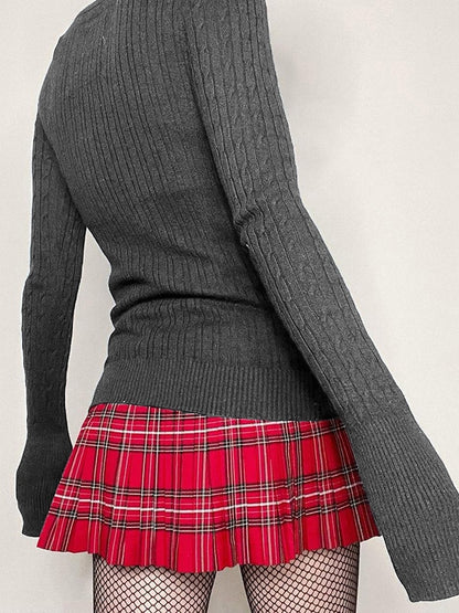 Button Front Cable Knit Top